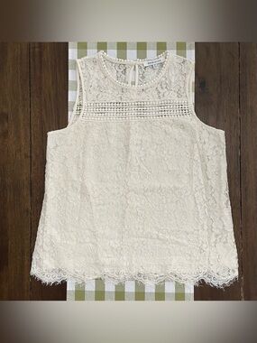 Rose & Olive Ivory Lace Crochet Yoke Sleeveless Top